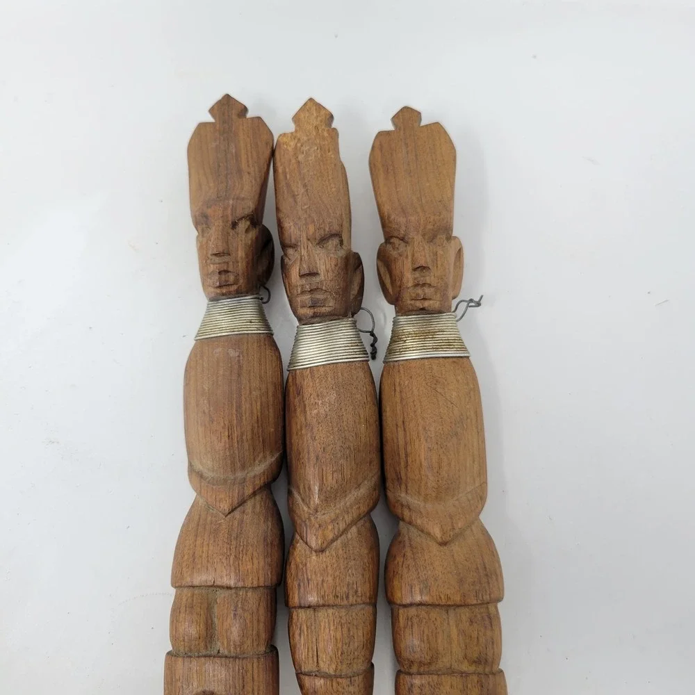 Hand‎ Carved Wood Tribal Figural Spoon Fork Server Set Rustic Decor 15